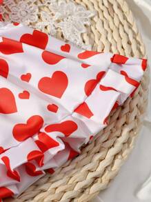 Love-Shaped Red Lace Newborn Baby Photography Dress With Bow Decorations And Bow Headband - Red - View 7
