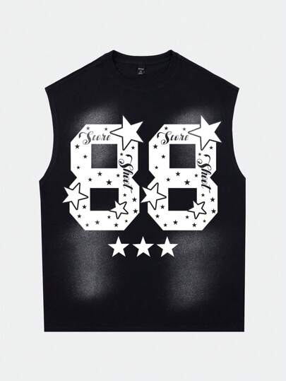 Street Life Camiseta de tirantes con gráfico No. 88, lavada, para hombre, de verano, de escuela