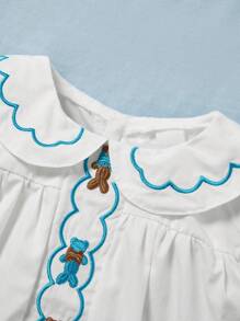 SHEIN Bộ 2 bộ đồ liền thân thêu hình gấu dễ thương phong cách Pháp cổ điển thanh lịch dành cho bé gái kèm mũ, trang phục xuân/hè - trắng - Xem 5