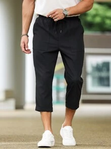 Manfinity Homme Pantaloni Capri A Vita Con Coulisse Da Uomo Per L'Abbigliamento Quotidiano