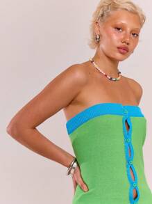 MUSERA Knitted Button Through Bandeau Mini Dress Summer Pastel Spring, Festival, Concert, Rave, Ibiza, Vacation