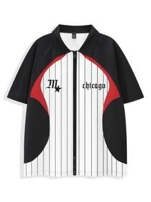 Manfinity Roghcode Herren Sommer lässiges Kurzarmhemd in lockerer Passform mit Buchstaben-, Stern- und Streifenprints - Verschiedenfarbig - Übersicht 1