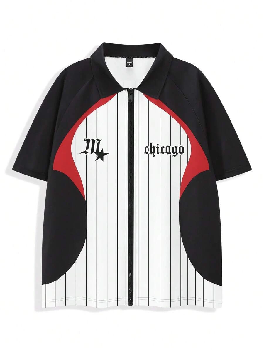 Manfinity Roghcode Herren Sommer lässiges Kurzarmhemd in lockerer Passform mit Buchstaben-, Stern- und Streifenprints - Verschiedenfarbig - Übersicht 1