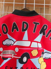 SHEIN Boys Star & Letter Graphic Bomber Jacket & Pants For Dailywear - Red - View 7