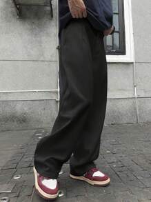 Manfinity Streetrush Pantalones casuales de pierna ancha con bolsillo en ángulo para uso diario para hombres, pantalones anchos y holgados, pantalones de uso urbano, pantalones casuales rectos y sueltos para hombres, de vuelta a la escuela