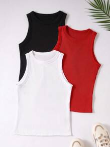 SHEIN Unity 女士夏季純色圓領中空休閒背心 - 彩色 - 查看 1