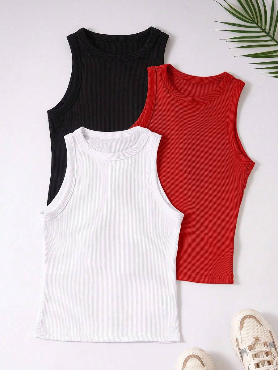 SHEIN Unity 女士夏季純色圓領中空休閒背心 - 彩色 - 查看 1