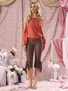 COSMINA Solid Knot Hem Capri Leggings For Dailywear - Brown - View 6