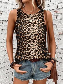 EMERY ROSE Women's Simple And Leisurely Leopard Print Tank Top, Ideal For Summer