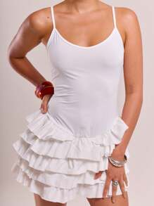 MUSERA Solid Ruffle Tiered Cami Dress Sexy Cute Spring Summer Party Going Out Vacation - White - View 4