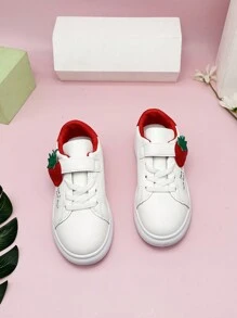 Kids' Sport Shoes, Strawberry Pattern Low-Top Skate Shoes With Hook And Loop