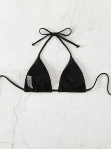 SHEIN Swim 女性夏季海灘純色頸帶性感比基尼上衣，隨機印花 - 彩色 - 查看 2