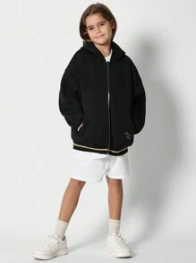 SUMWON Zip Up Hoodie Embroidered Crane Japanese Style Winter Autumn Streetwear Outerwear Legacy Collection Youth Zodiac Bird Pattern Unisex Cozy - Black - View 4