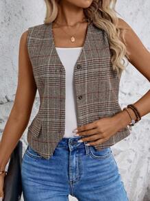 SHEIN LUNE 秋冬季棕色学院风格子女式外套，休闲/街头风/音乐会/美国独立日/返校季，休闲款 - 棕色 - 查看 5