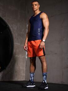 Manfinity Running 男友风 男士字母图案撞色侧缝运动短裤 男士跑步短裤 男士健身短裤 橙色短裤 男士健身短裤 男士健身短裤 - 彩色 - 查看 6