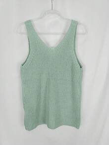 Solid Ribbed Knit Sweater Vest For Summer - Green - View 4