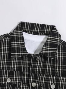 SHEIN Tween 女童休闲黑白格子牛仔夹克外套 - 彩色 - 查看 5