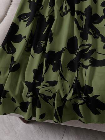 Elastisk midjekjol med blommönster för dagligt slitage