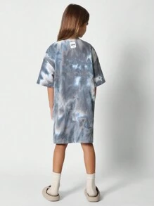 SUMWON Tween Girls Tie Dye Print Dress - Grey - View 2