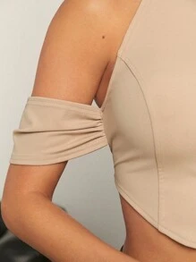 Hauture Asymmetric Sleeve Mock Neck Corset Top