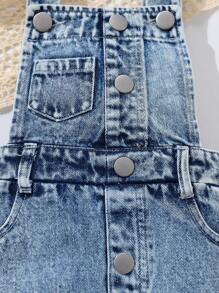 SHEIN Vintaside Kids Vintage Washed Criss Cross Strap Design Denim Bib Overall Dress/Pants For Baby Girls