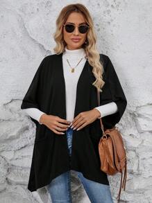 SHEIN LUNE جاكيت عمل سوداء بستايل كيب للنساء لفصل الخريف/الشتاء، مناسبة للمدرسات - الأسود - مشاهدة 3