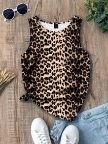 EMERY ROSE Women's Simple And Leisurely Leopard Print Tank Top, Ideal For Summer