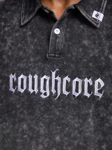 Manfinity Roughcore Men's Plus Size Letter Printed Short Sleeve Polo Shirt, Summer - Grey - View 7