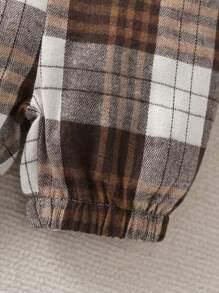 男童时尚格子拼接连体衣 - 卡其色 - 查看 5