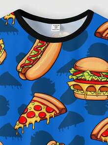 Cupones de alimentos, Hamburguesas, Perros Calientes, Pizza; 2 piezas/set de camiseta de manga corta con patrón de hamburguesa y pantalones informales para uso en el hogar para adolescentes varones, primavera y verano - Multicolor - Ver 3