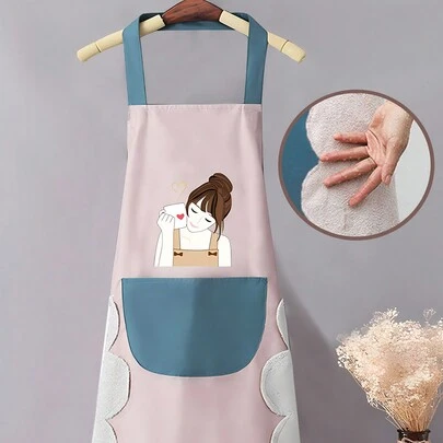 1 pieza Delantal de cocina, a prueba de aceite y agua, delantal de cocina con bolsillos, fácil de limpiar (rosa), cocina, baño, hogar, suministros para el hogar, regalo navideño