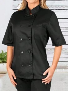 Women's Button Up Chef Workwear - Black - View 1