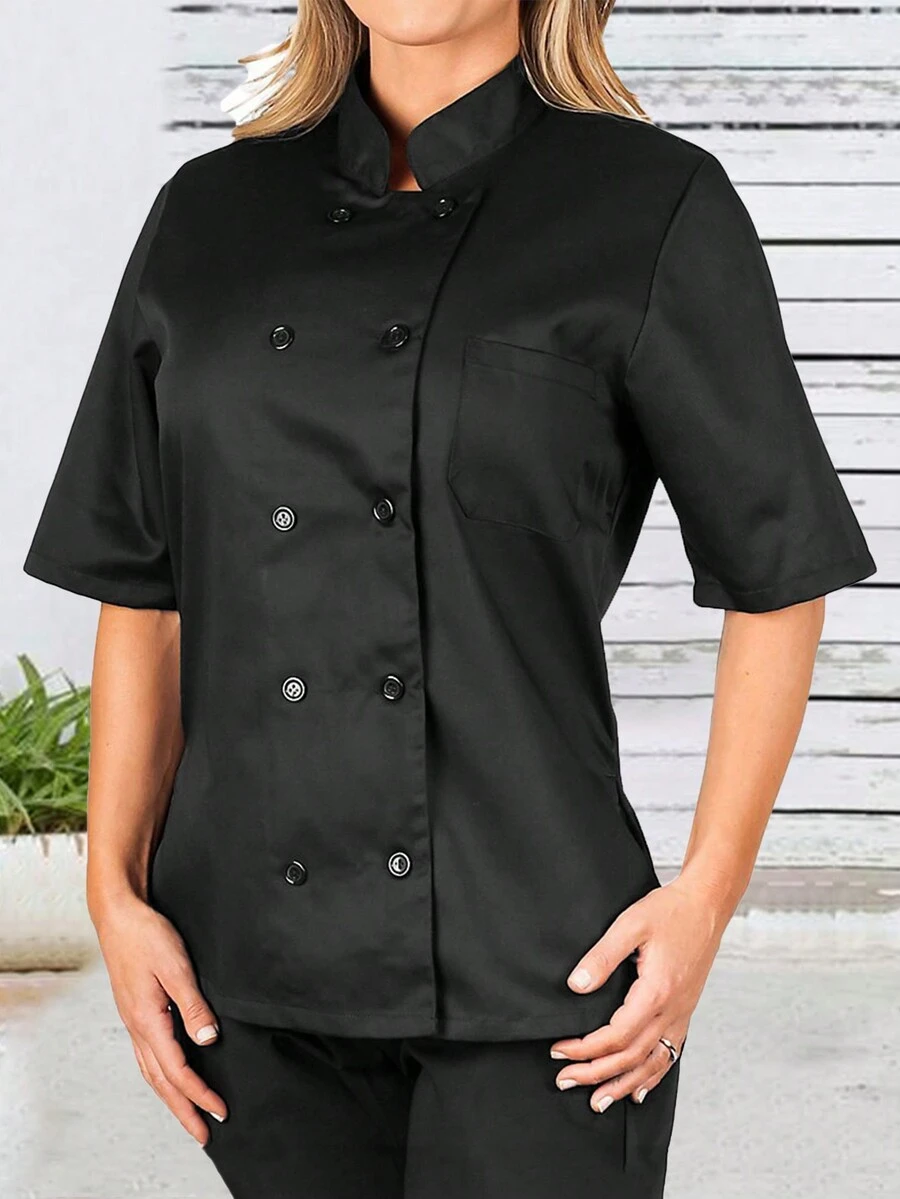 Women's Button Up Chef Workwear - Black - View 1