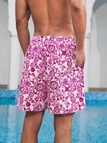 Surfspeed Men's Floral Print Drawstring Wide-Leg Beach Shorts For Vacation - Multicolor - View 2