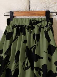 Floral Print Elastic Waist Skirt For Dailywear