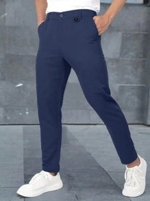 Manfinity Homme Pantalones de traje de unicolor para hombre, formales, para ceremonia - Azul Marino - Ver 3