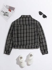 SHEIN Tween 女童休闲黑白格子牛仔夹克外套 - 彩色 - 查看 2