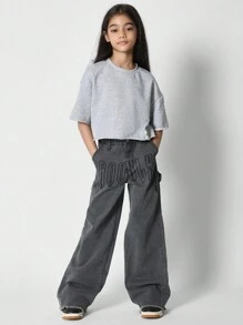 SUMWON Tween Girls Baggy Fit Jeans With Embroidery - Black - View 3