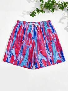 Manfinity VDAYZ Men's Marble Printing Drawstring Wide-Legged Beach Shorts For Vacation - Multicolor - View 3