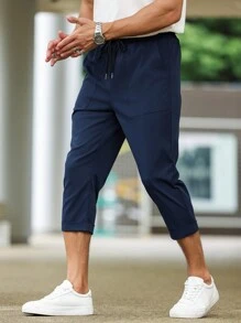 Manfinity Homme Đàn ông có dây rút eo quần túi xéo cho trang phục hàng ngày - Màu xanh hải quân - Xem 5