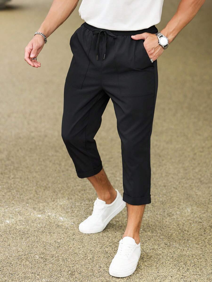 Manfinity Homme Pantaloni Capri A Vita Con Coulisse Da Uomo Per L'Abbigliamento Quotidiano
