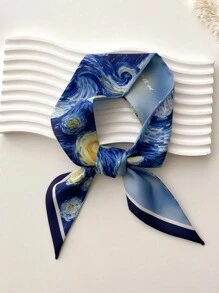 One Starry Sky Oil Painting Printed Silk Scarf Can Be Used As A Neck Scarf, Headband, Headband, Hair Accessory Decoration, And Can Also Be Used As A Decoration For Bags, Clothes, Etc. Bandana, Headbands, Hair Accessories, And Headbands Are The Ideal Choices For Dressing Up