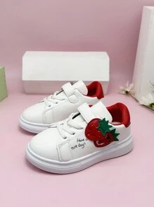 Kids' Sport Shoes, Strawberry Pattern Low-Top Skate Shoes With Hook And Loop