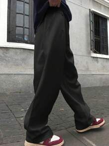 Manfinity Streetrush Pantalones casuales de pierna ancha con bolsillo en ángulo para uso diario para hombres, pantalones anchos y holgados, pantalones de uso urbano, pantalones casuales rectos y sueltos para hombres, de vuelta a la escuela