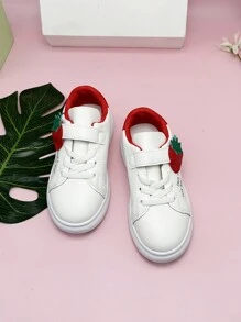 Kids' Sport Shoes, Strawberry Pattern Low-Top Skate Shoes With Hook And Loop