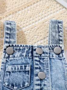 SHEIN Vintaside Kids Vintage Washed Criss Cross Strap Design Denim Bib Overall Dress/Pants For Baby Girls