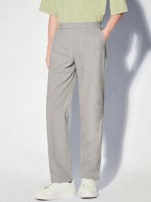 AKNOTIC Business Casual Quần tây dệt thẳng dễ chăm sóc - Màu Xám nhạt - Xem 8