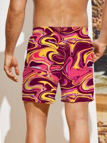 SHEIN X Hangout Fest Manfinity Swimmode Męskie szerokie spodenki plażowe ze sznurkiem i nadrukiem marmuru