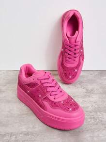 SHUZIA 女款厚底純色簡約休閒運動鞋 - 粉色 - 查看 2