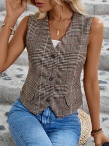 SHEIN LUNE 秋冬季棕色学院风格子女式外套，休闲/街头风/音乐会/美国独立日/返校季，休闲款 - 棕色 - 查看 3